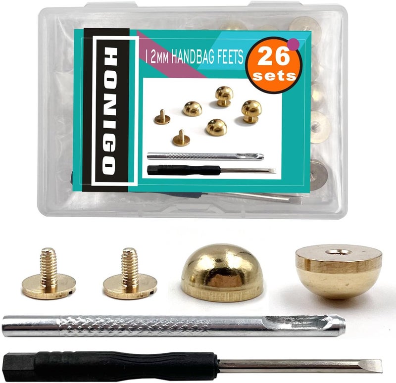 honigo 24 Pcs Gold Rivets Stud Handbag Purse Feet 1/2 inch Round Metal Solid Brass Studs Screw Back Feet 12mm Buckle Spikes Leathercraft for Leather Bag Totes DIY Craft - Image 1